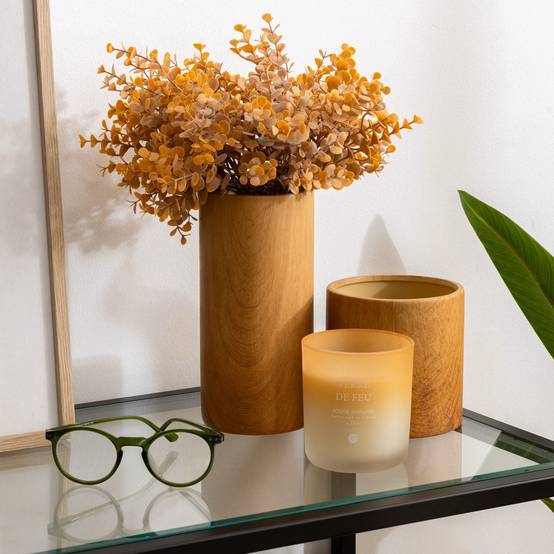 Vase cylindre en céramique effet bois D 9,5 x H 20 cm - Image 3