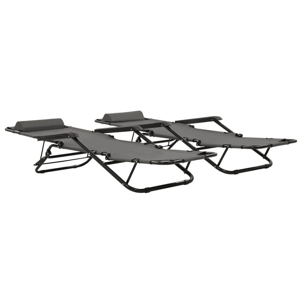 Vidaxl - Chaises longues pliables 2 pcs avec repose-pied Acier Gris vidaXL 44345 - Imagen 2