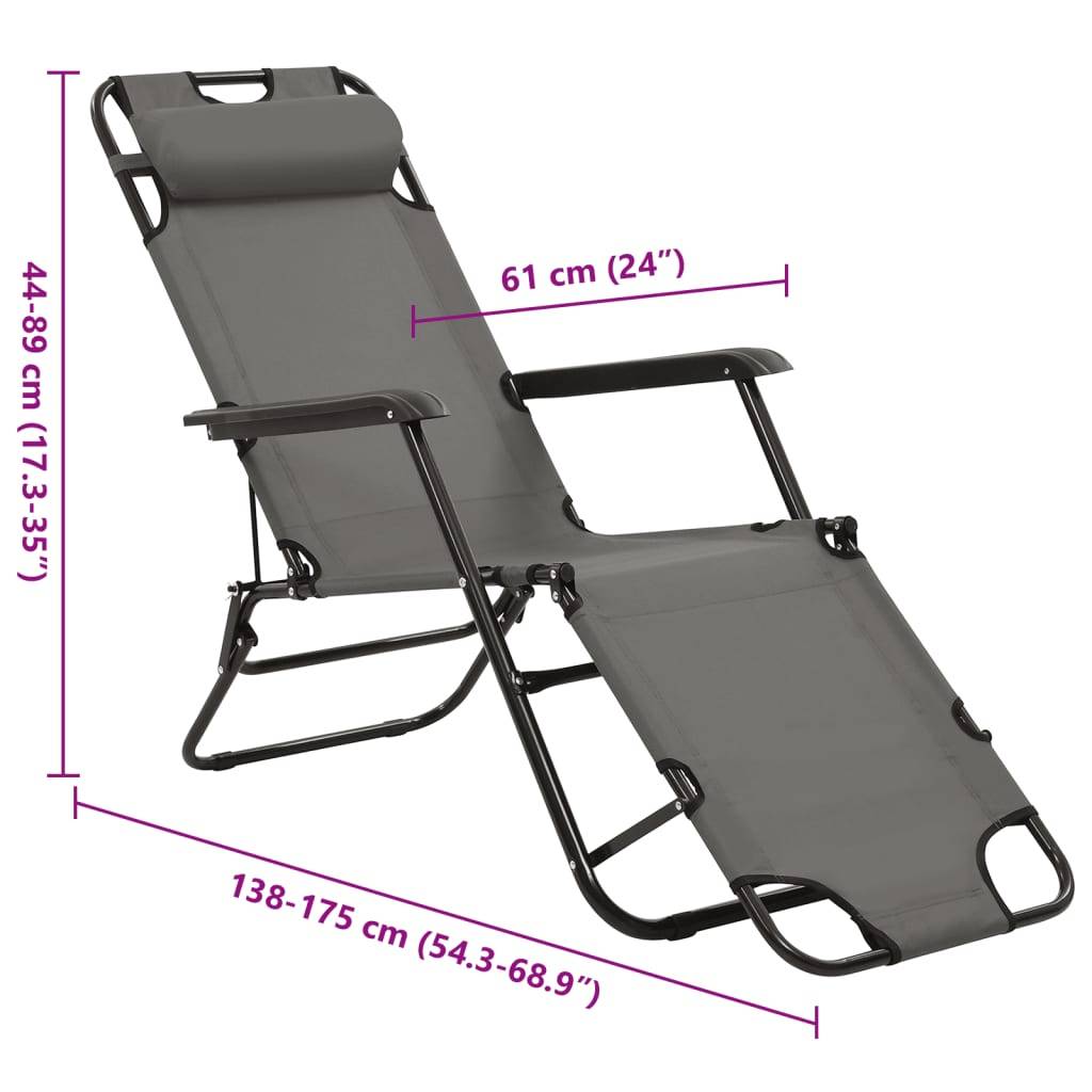 Vidaxl - Chaises longues pliables 2 pcs avec repose-pied Acier Gris vidaXL 44345 - Imagen 3