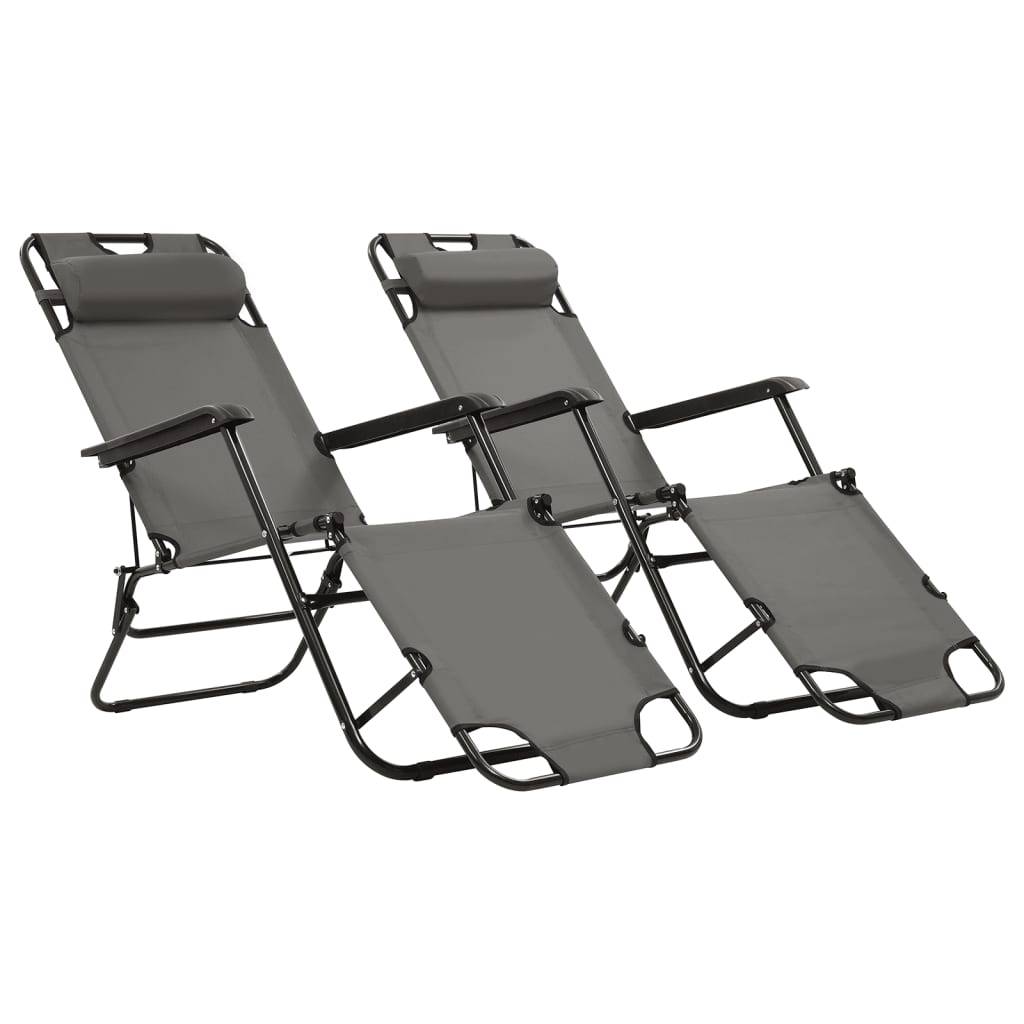 Vidaxl - Chaises longues pliables 2 pcs avec repose-pied Acier Gris vidaXL 44345 - Imagen 1