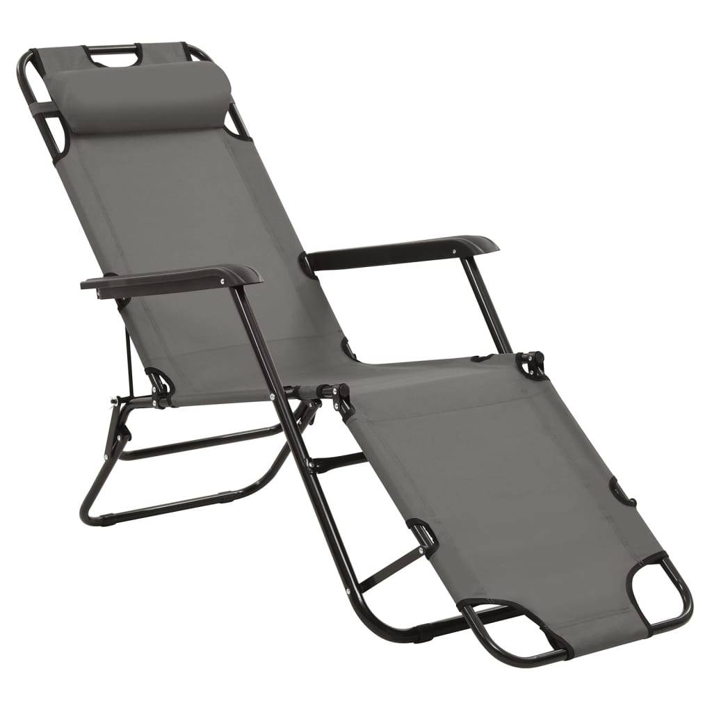 Vidaxl - Chaises longues pliables 2 pcs avec repose-pied Acier Gris vidaXL 44345 - Imagen 10