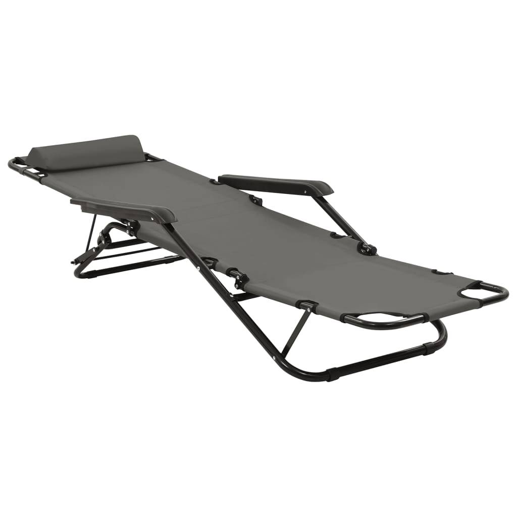 Vidaxl - Chaises longues pliables 2 pcs avec repose-pied Acier Gris vidaXL 44345 - Imagen 8