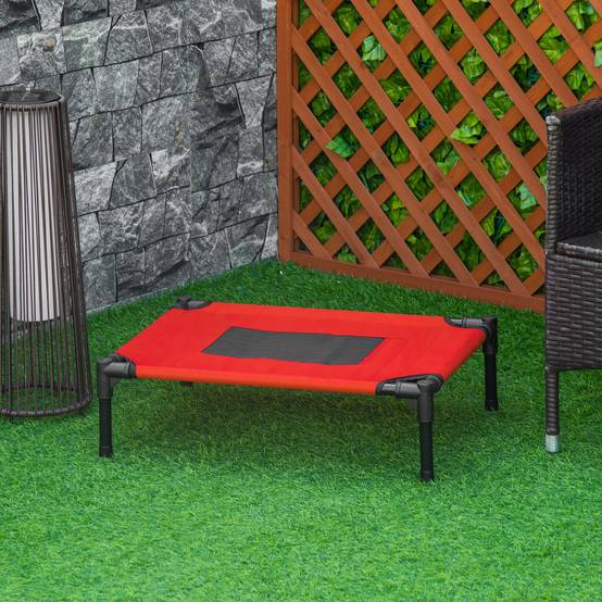 Lit surélevé chien chat portable textilène Oxford respirant 61x46x18cm rouge - ComfortXL Outdoor Living - Image 4