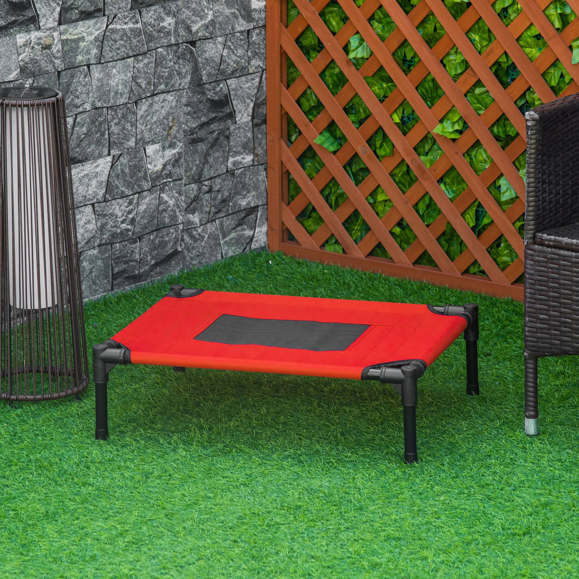 Lit surélevé chien chat portable textilène Oxford respirant 61x46x18cm rouge - ComfortXL Outdoor Living - Image 4