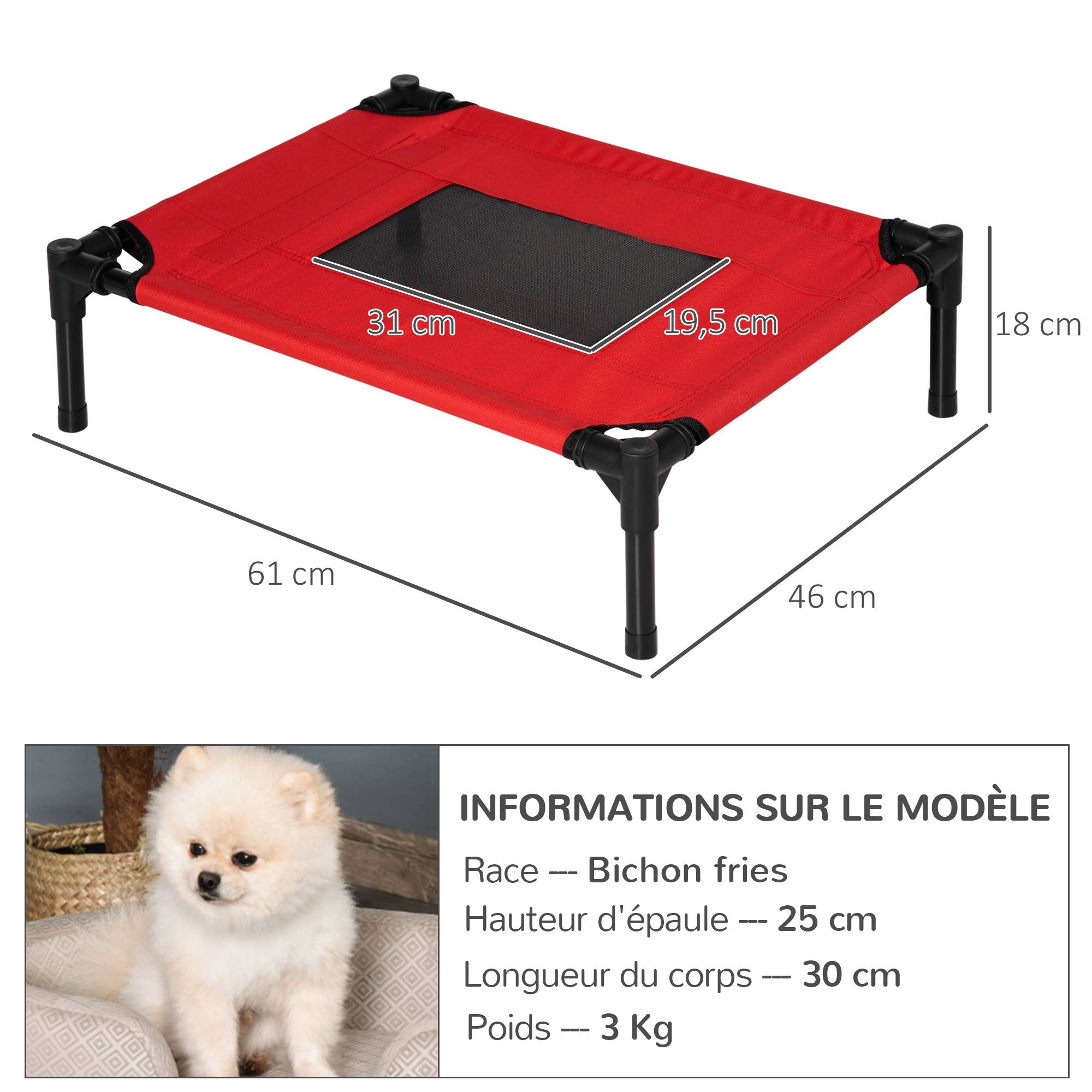 Lit surélevé chien chat portable textilène Oxford respirant 61x46x18cm rouge - ComfortXL Outdoor Living - Image 5