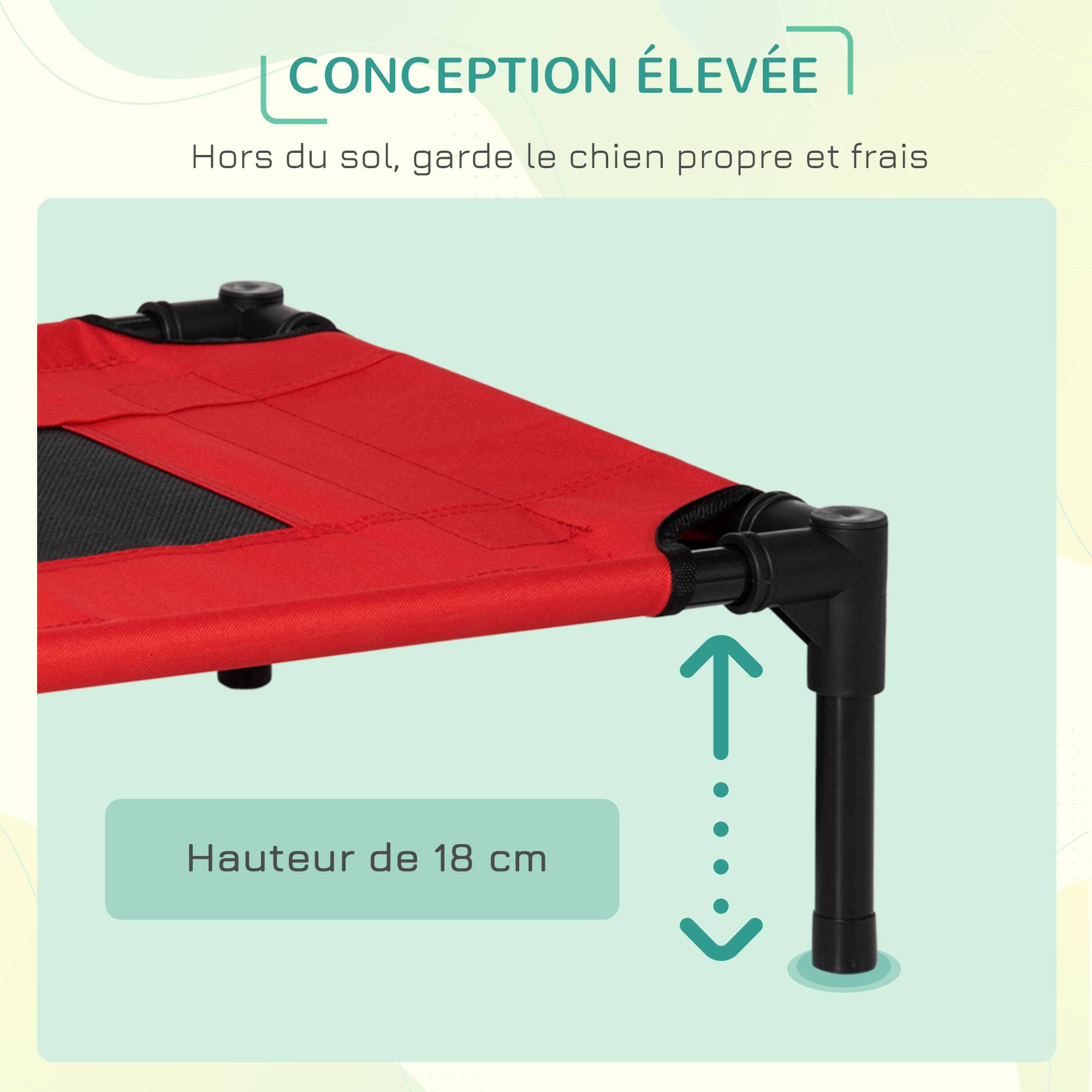 Lit surélevé chien chat portable textilène Oxford respirant 61x46x18cm rouge - ComfortXL Outdoor Living - Image 7