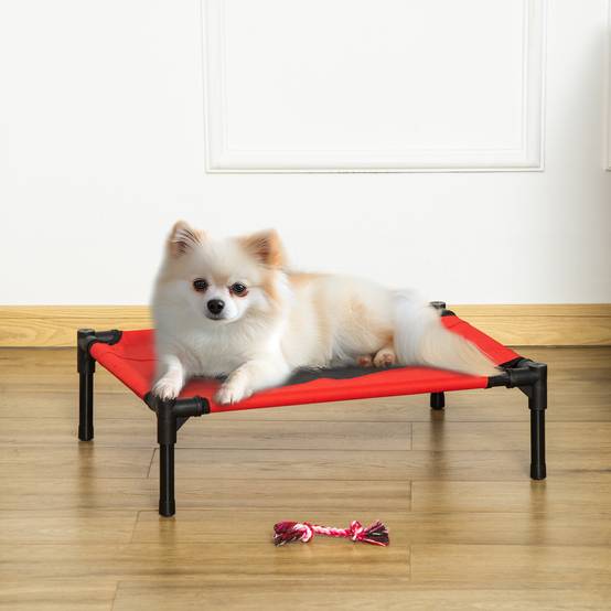 Lit surélevé chien chat portable textilène Oxford respirant 61x46x18cm rouge - ComfortXL Outdoor Living - Image 3