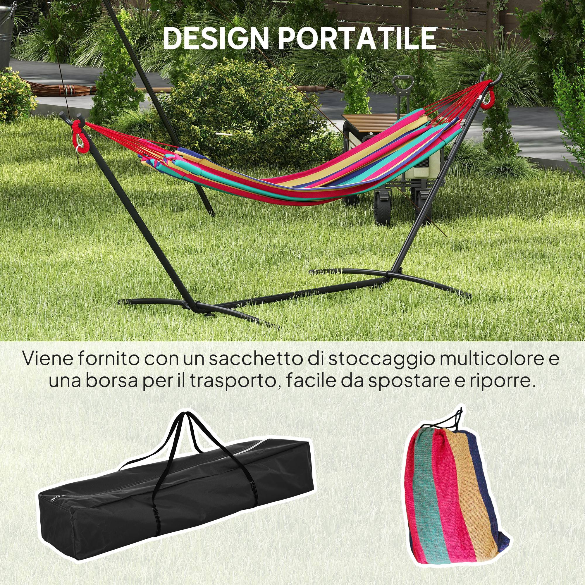 Hamac autoportant avec support, hauteur réglable et sac transport, 310x117x105cm, rouge - Image 9