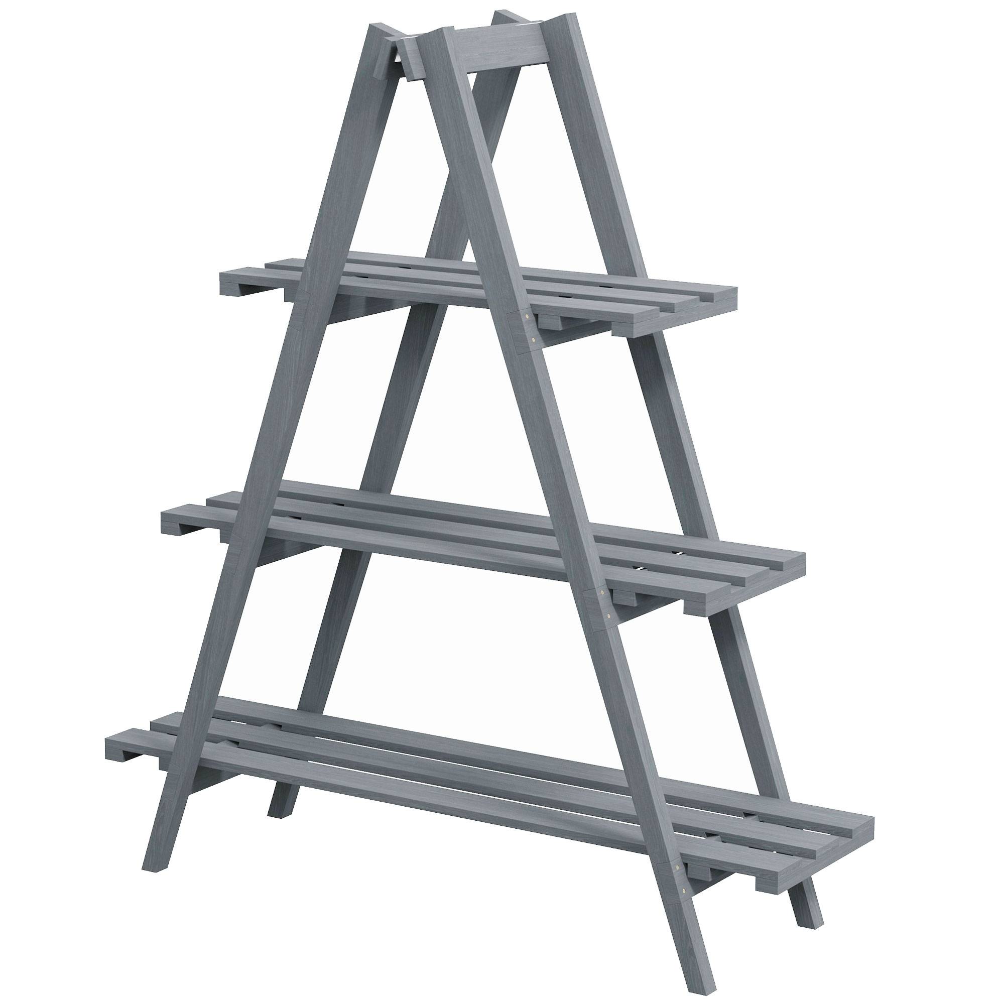 Support à plantes pliable en bois, étagère à 3 niveaux en forme de A pour pots de fleurs, 100 x 36 x 112 cm, gris - Image 2
