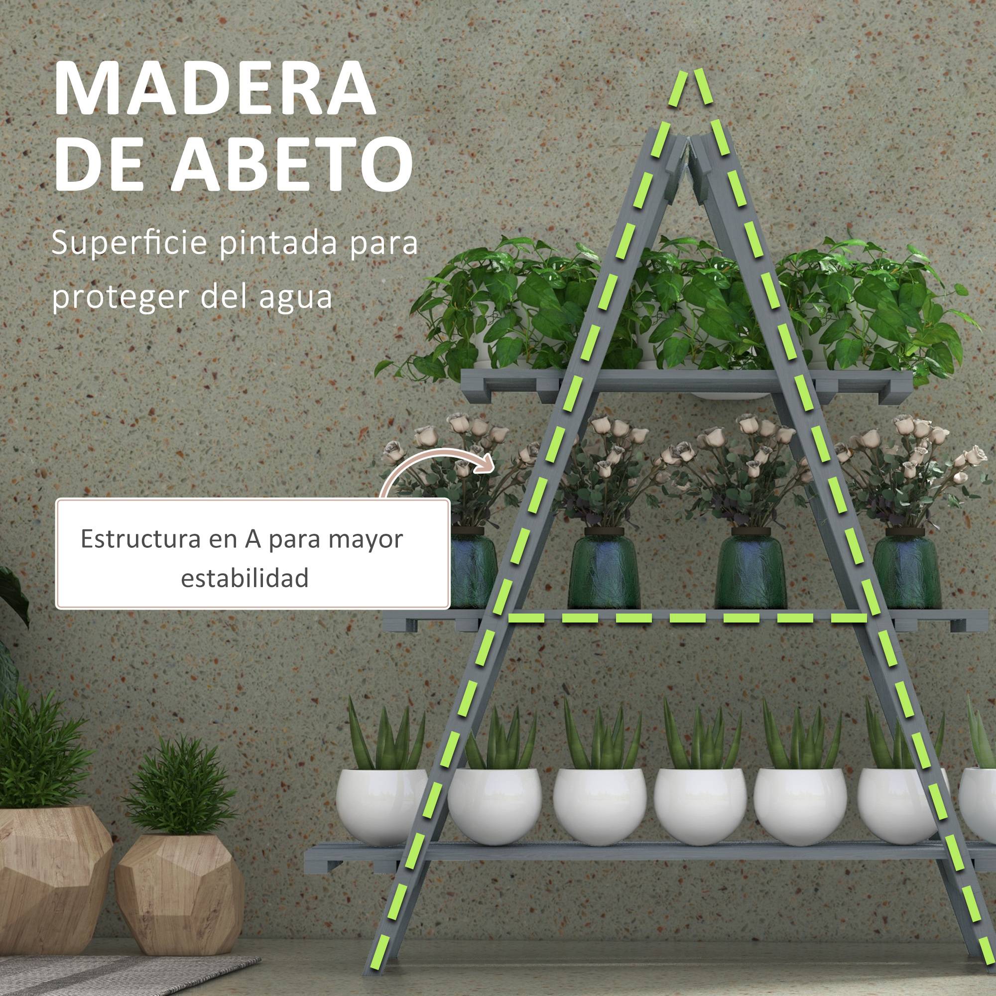 Support à plantes pliable en bois, étagère à 3 niveaux en forme de A pour pots de fleurs, 100 x 36 x 112 cm, gris - Image 8
