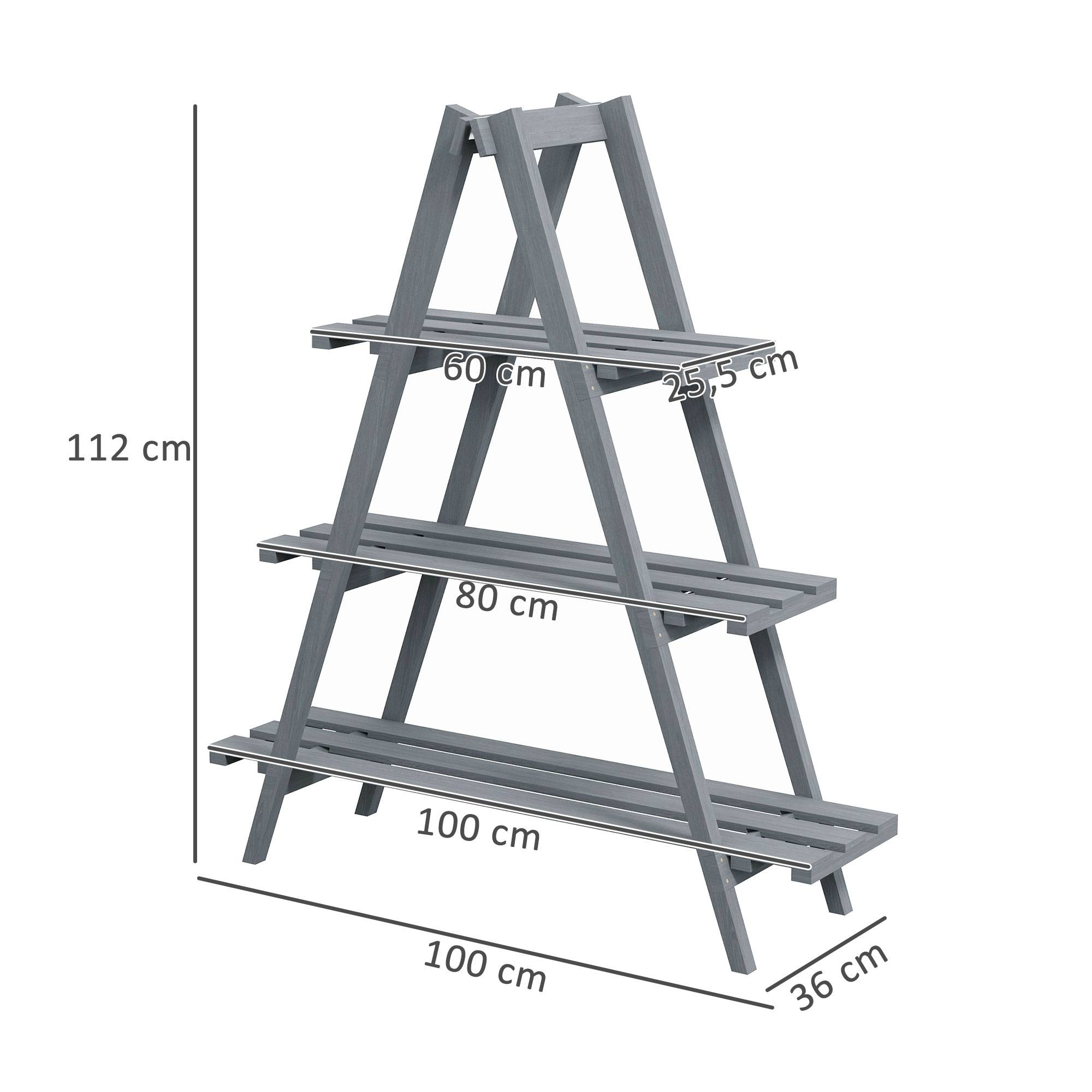 Support à plantes pliable en bois, étagère à 3 niveaux en forme de A pour pots de fleurs, 100 x 36 x 112 cm, gris - Image 5