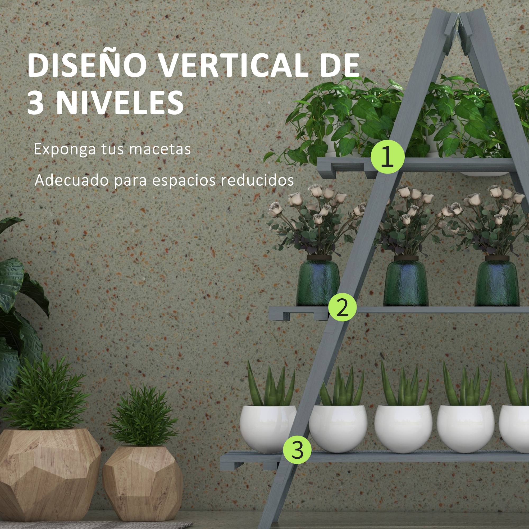 Support à plantes pliable en bois, étagère à 3 niveaux en forme de A pour pots de fleurs, 100 x 36 x 112 cm, gris - Image 6