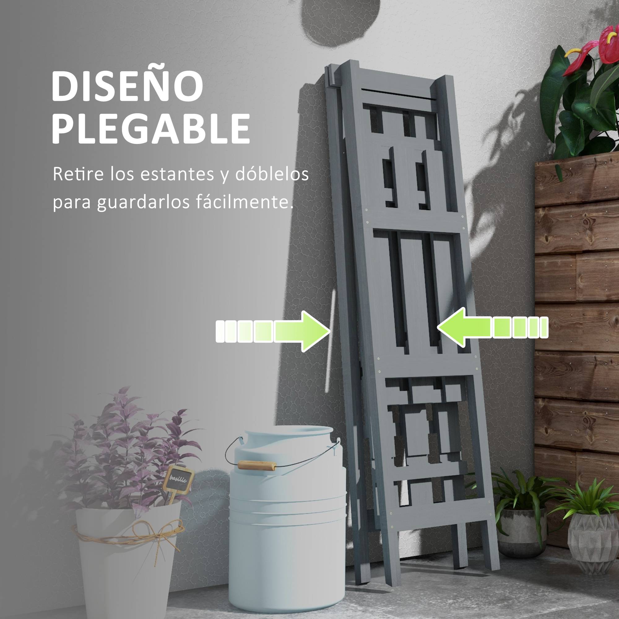 Support à plantes pliable en bois, étagère à 3 niveaux en forme de A pour pots de fleurs, 100 x 36 x 112 cm, gris - Image 7
