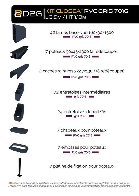 Closea - Kit cloture - Lame 16cm - PVC Gris - LG: 9m x H: 1m13 Closea - Imagen 4