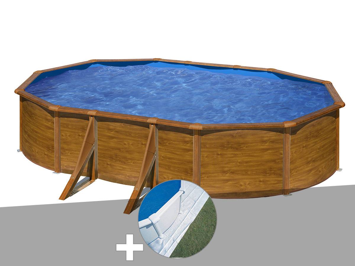 Gré - Kit piscine acier aspect bois Gré Pacific ovale 6,34 x 3,99 x 1,22 m + Tapis de sol