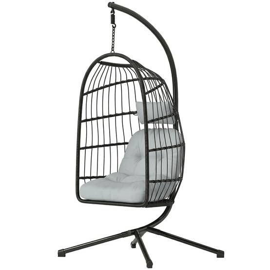 Fauteuil suspendu résine tressée gris 105 x 101 x 196 cm - PANGIVO - Image 2