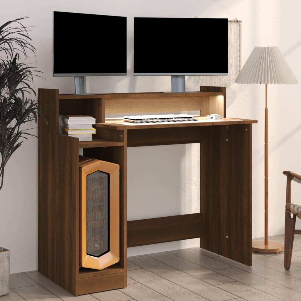 Vidaxl - Bureau et lumières LED Chêne brun 97x45x90 cm Bois d'ingénierie - vidaXL - Imagen 4