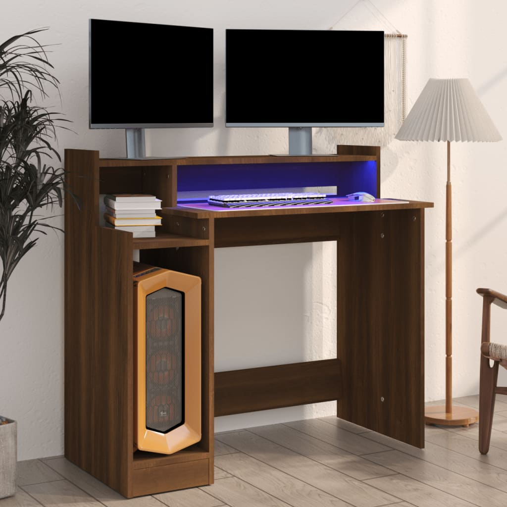 Vidaxl - Bureau et lumières LED Chêne brun 97x45x90 cm Bois d'ingénierie - vidaXL - Imagen 2