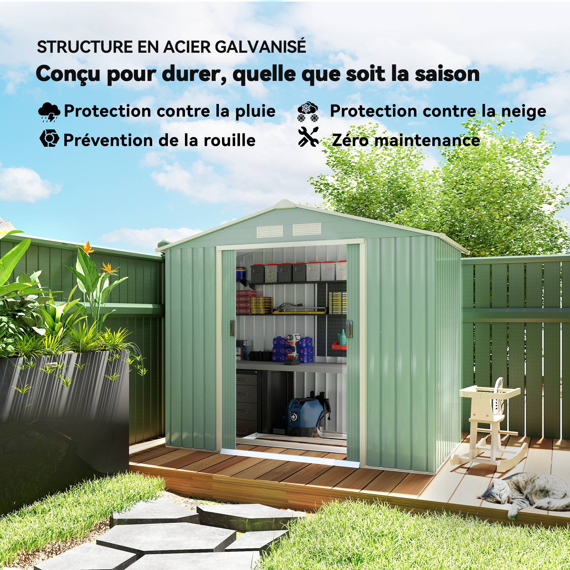 PANGIVO - Abri de jardin acier galvanisé vert clair 213 x 130 x 185 cm - PANGIVO - Image 6