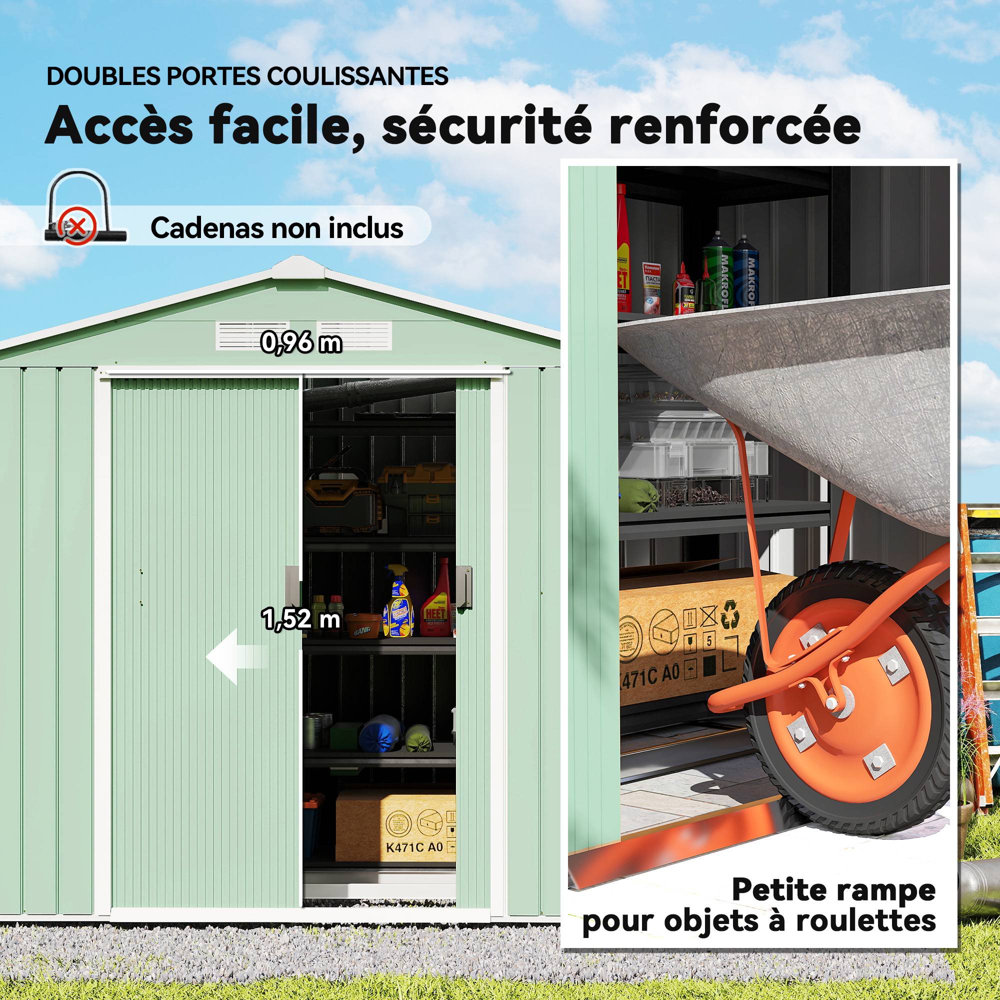 PANGIVO - Abri de jardin acier galvanisé vert clair 213 x 130 x 185 cm - PANGIVO - Image 7