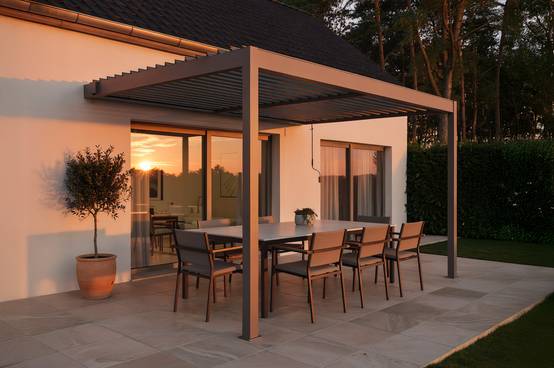 Cazeboo Pergola bioclimatique adossée 4x3 m PIANA aluminium taupe - lames orientables - Image 3