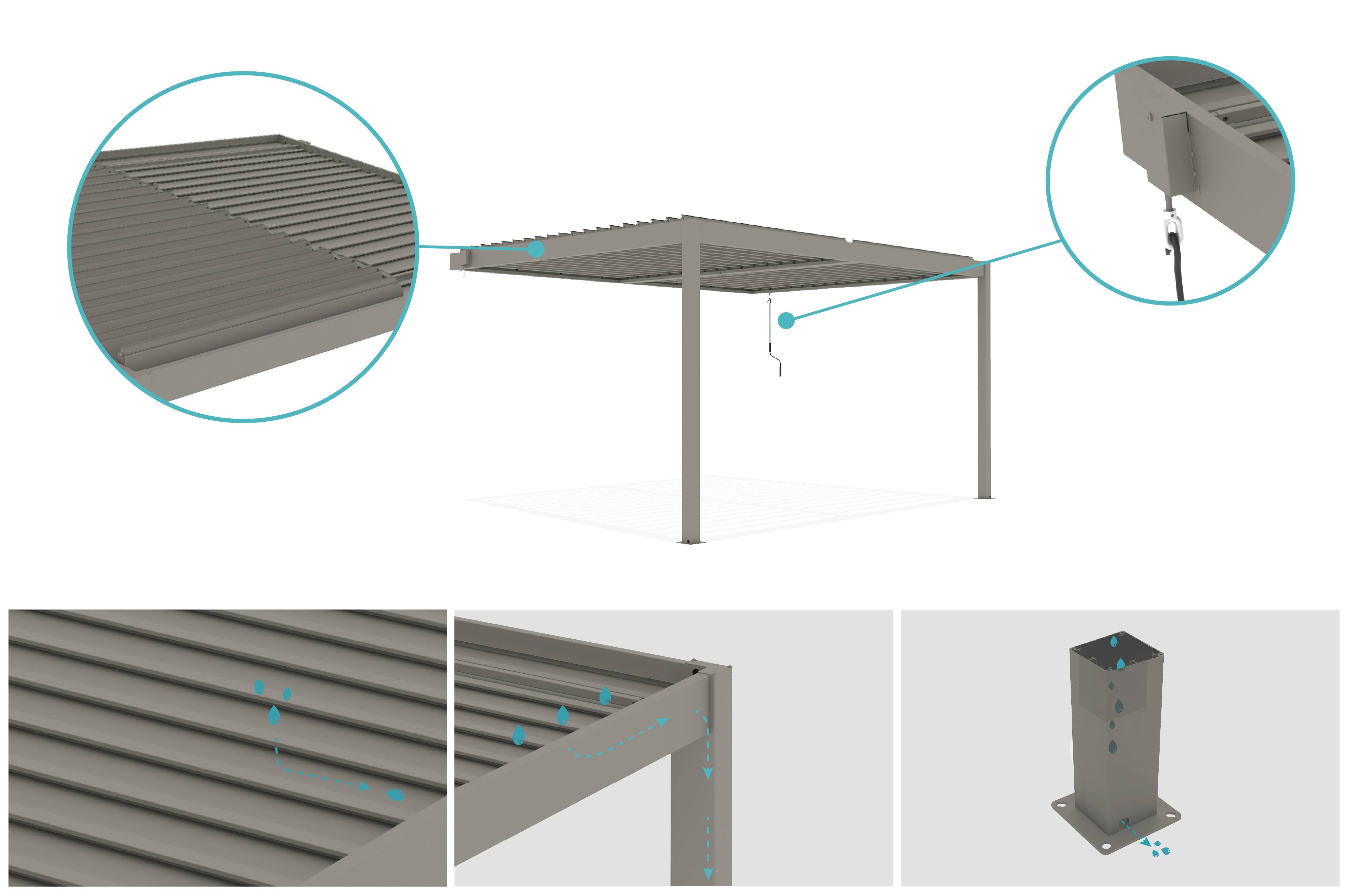 Cazeboo Pergola bioclimatique adossée 4x3 m PIANA aluminium taupe - lames orientables - Image 6