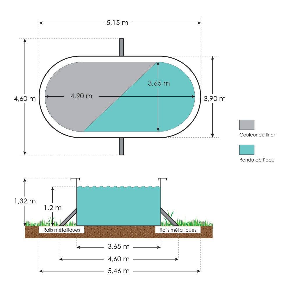 Piscine hors sol acier ovale 4,90 x 3,65 x 1,32 m anthracite VARUNA - Image 3