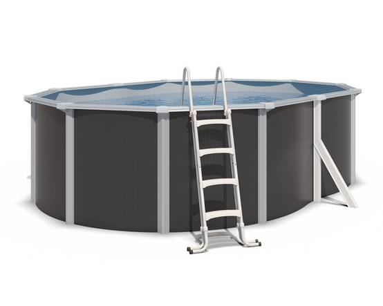 Piscine hors sol acier ovale 4,90 x 3,65 x 1,32 m anthracite VARUNA - Image 1