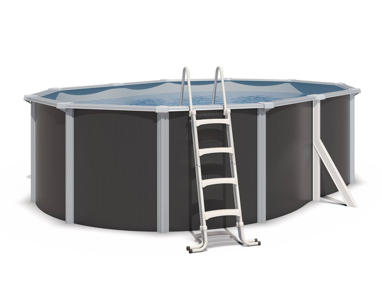 Piscine hors sol acier ovale 4,90 x 3,65 x 1,32 m anthracite VARUNA - Image 1