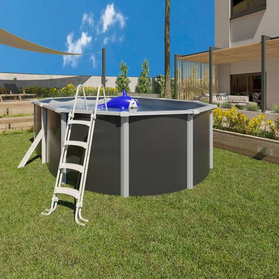 Piscine hors sol acier ovale 4,90 x 3,65 x 1,32 m anthracite VARUNA - Image 2
