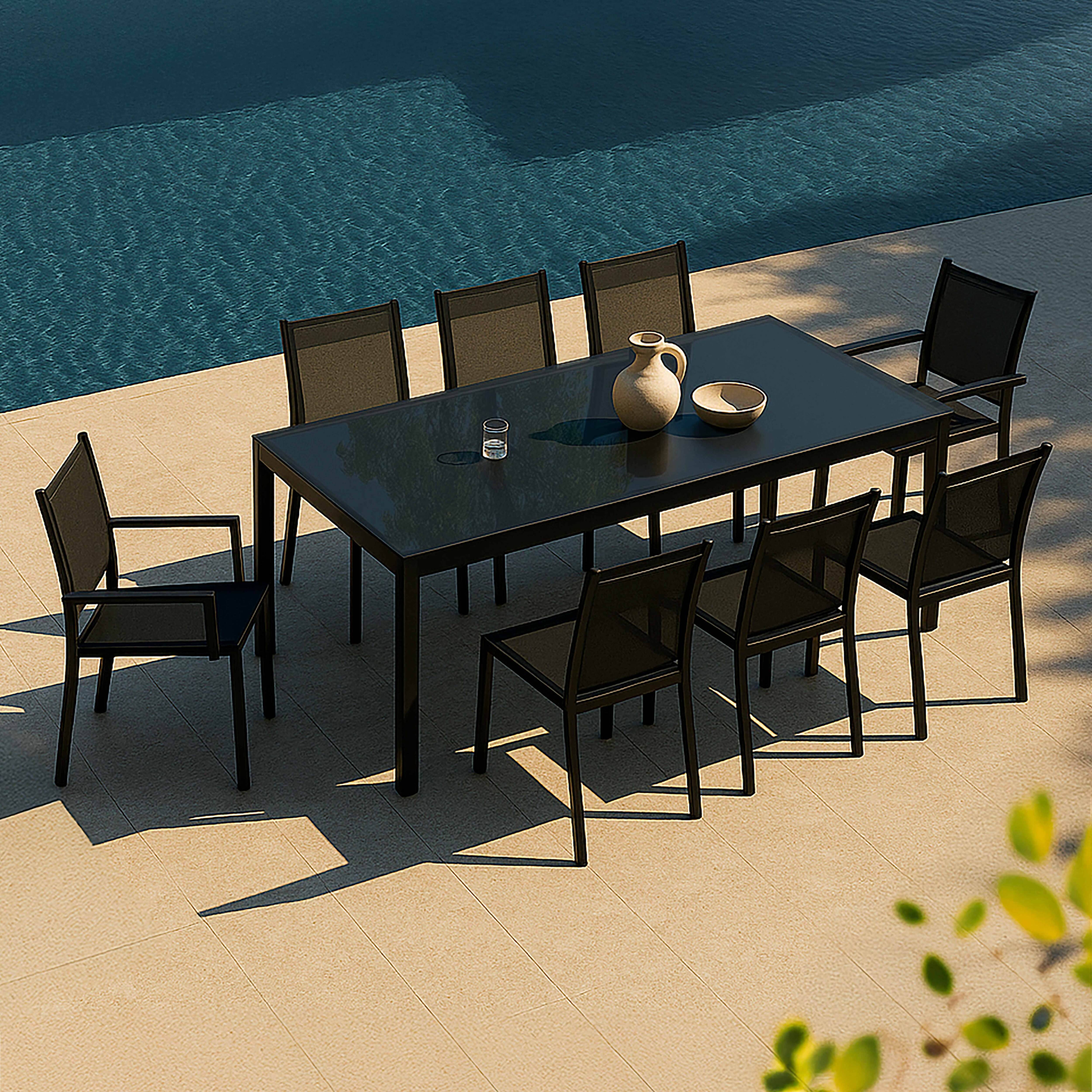 Oviala - Ensemble table de jardin et 8 chaises en aluminium gris anthracite - Oviala - Imagen 2