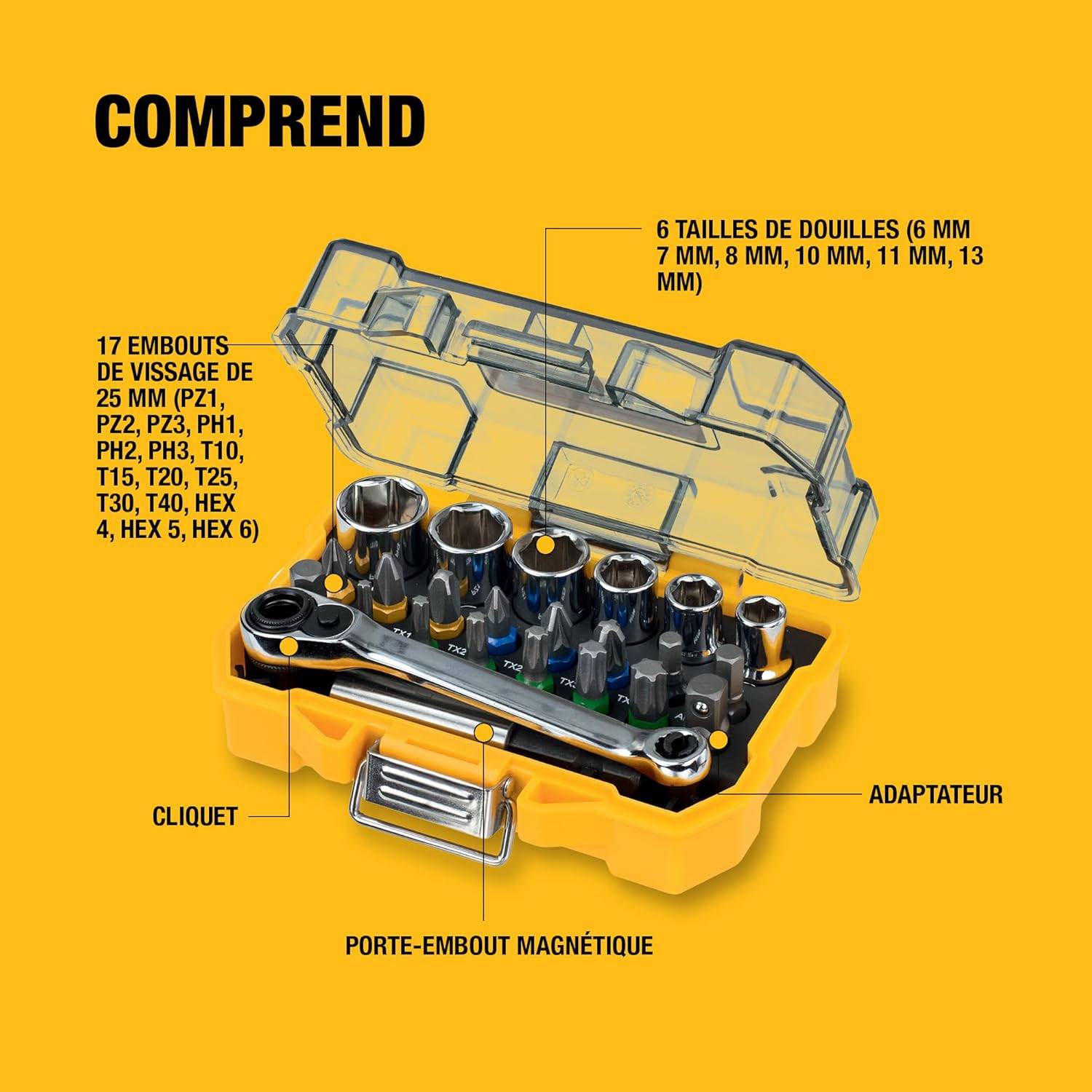 Coffret de 24 pièces avec douilles et embouts 25 mm - DEWALT - DT71516-QZ - Image 2