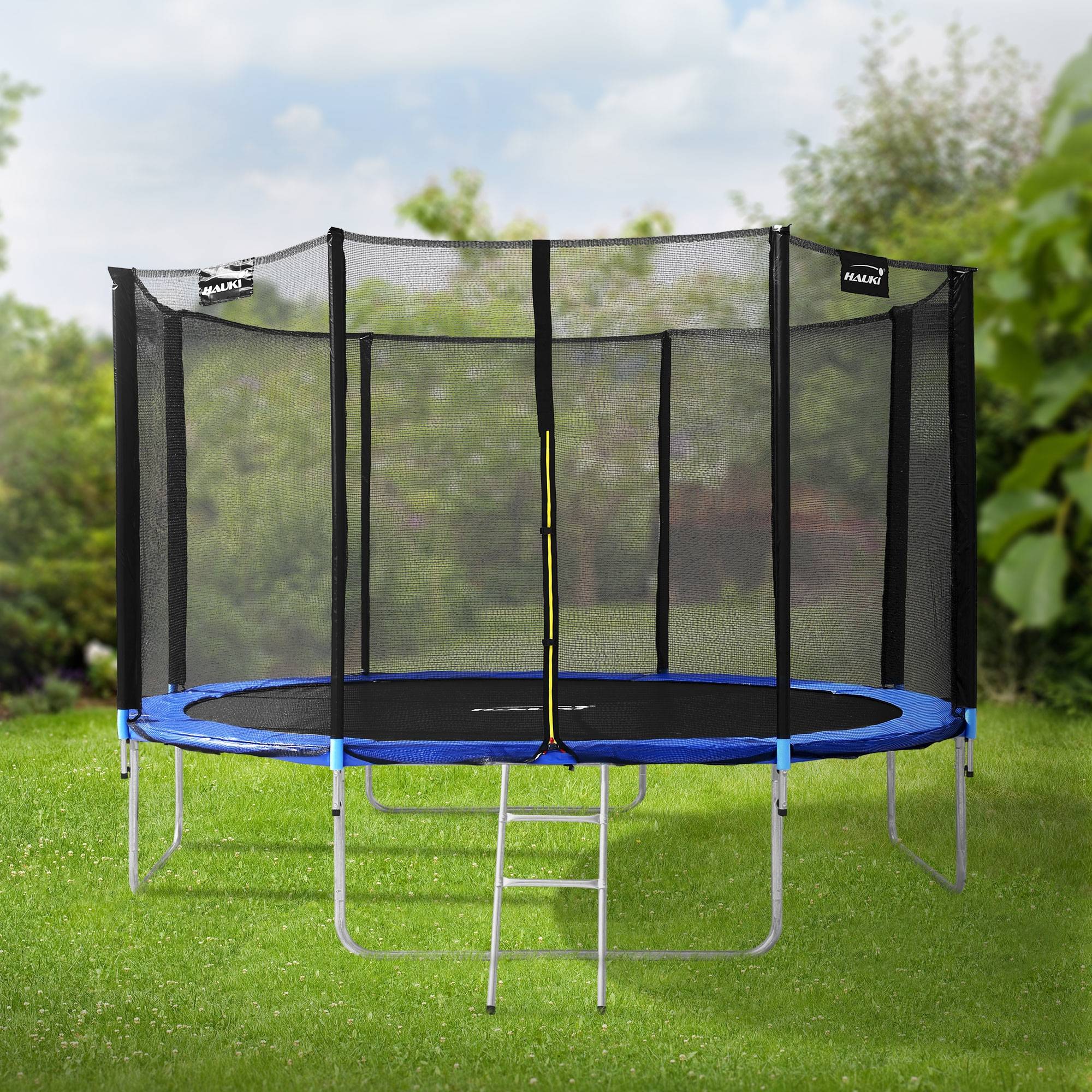 Trampoline de jardin avec filet de sécurité et échelle set complet bleu Ø 427 cm - Imagen 9