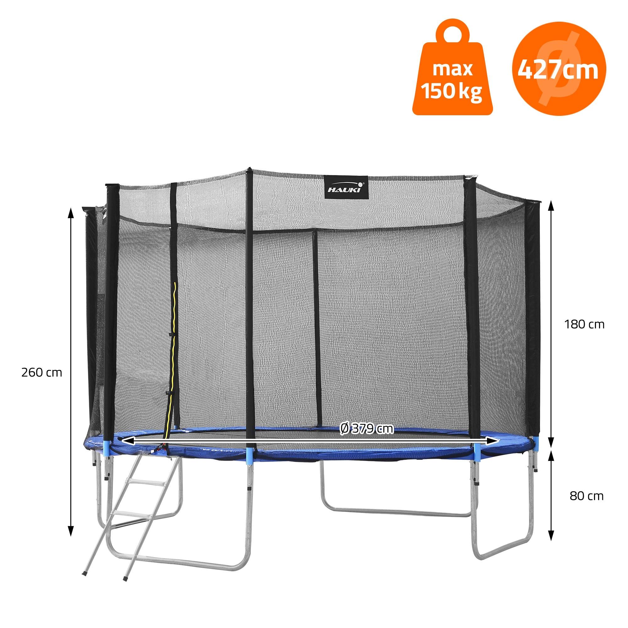 Trampoline de jardin avec filet de sécurité et échelle set complet bleu Ø 427 cm - Imagen 8