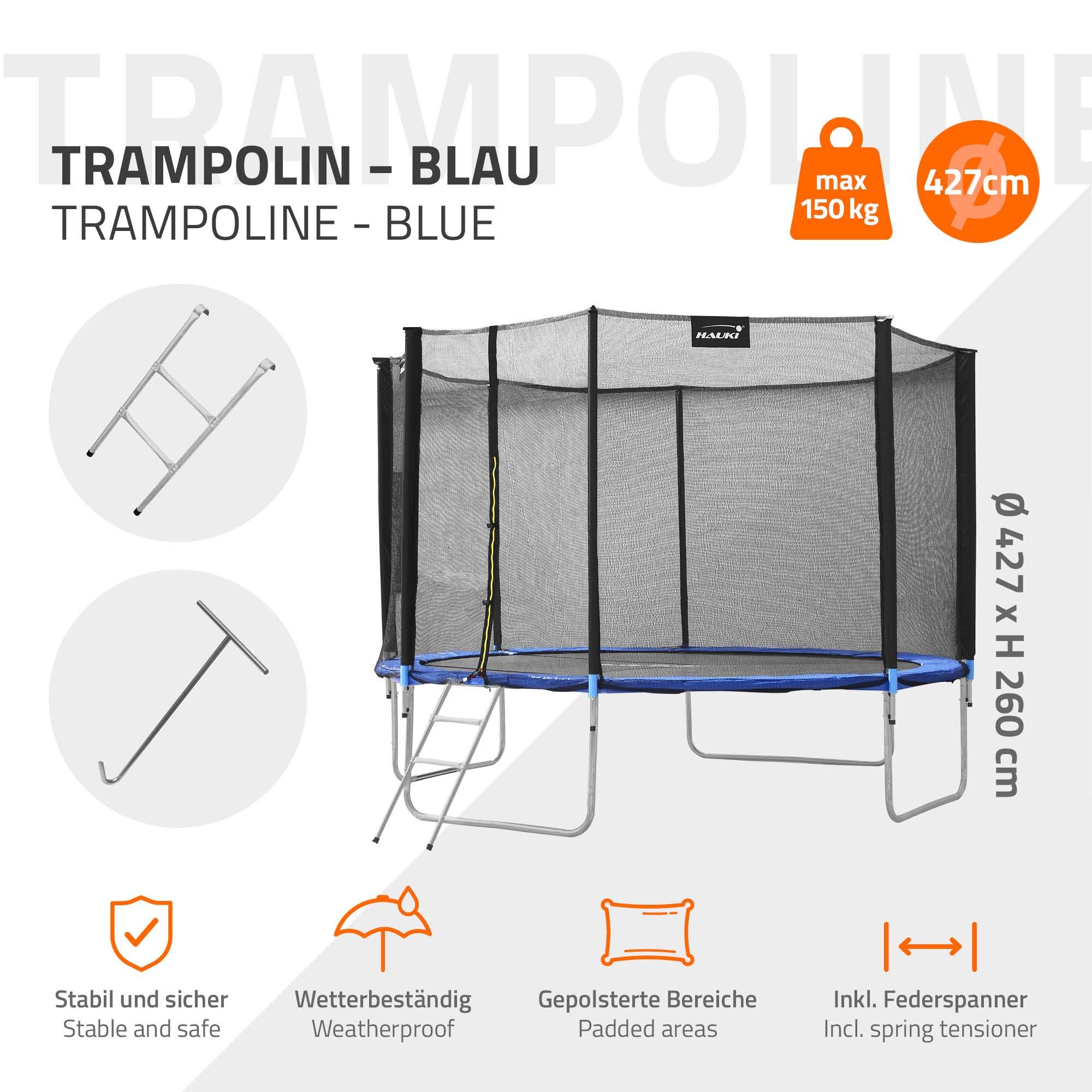 Trampoline de jardin avec filet de sécurité et échelle set complet bleu Ø 427 cm - Imagen 3