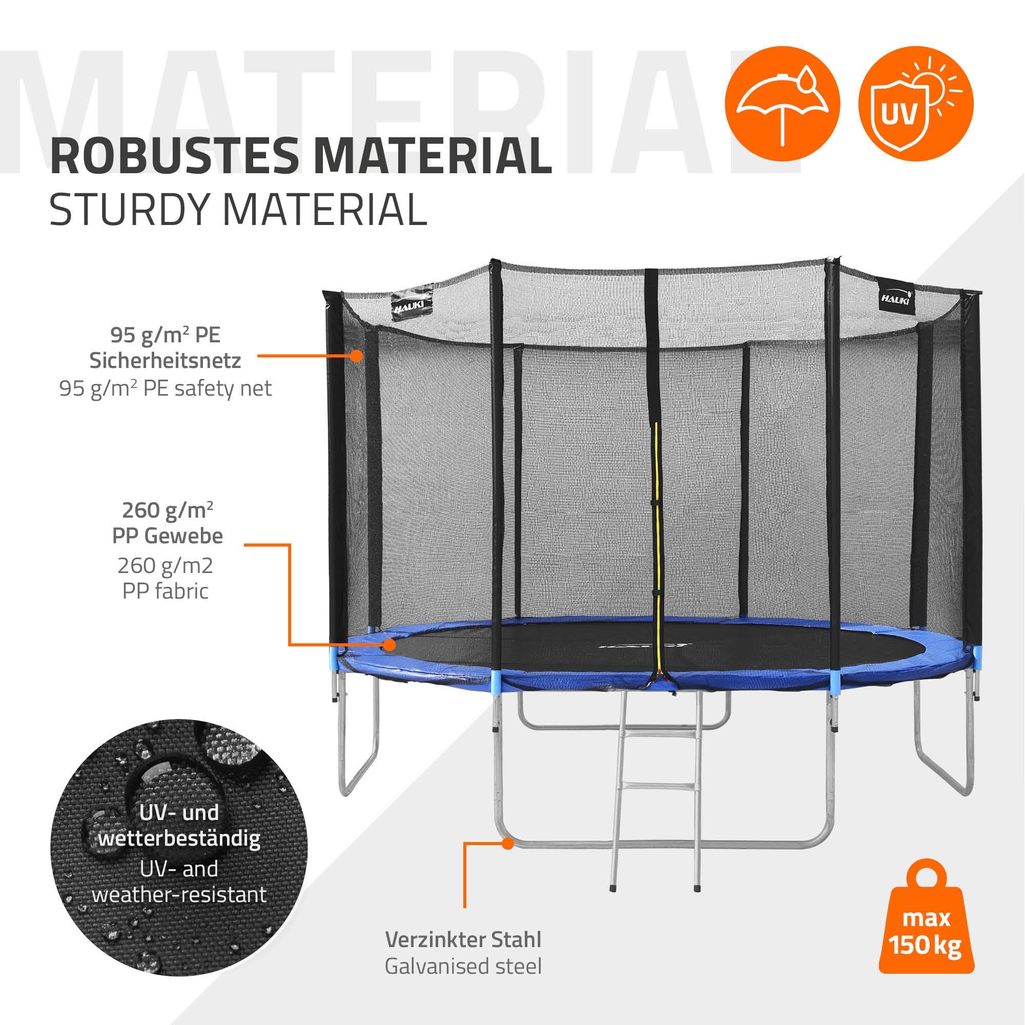 Trampoline de jardin avec filet de sécurité et échelle set complet bleu Ø 427 cm - Imagen 7