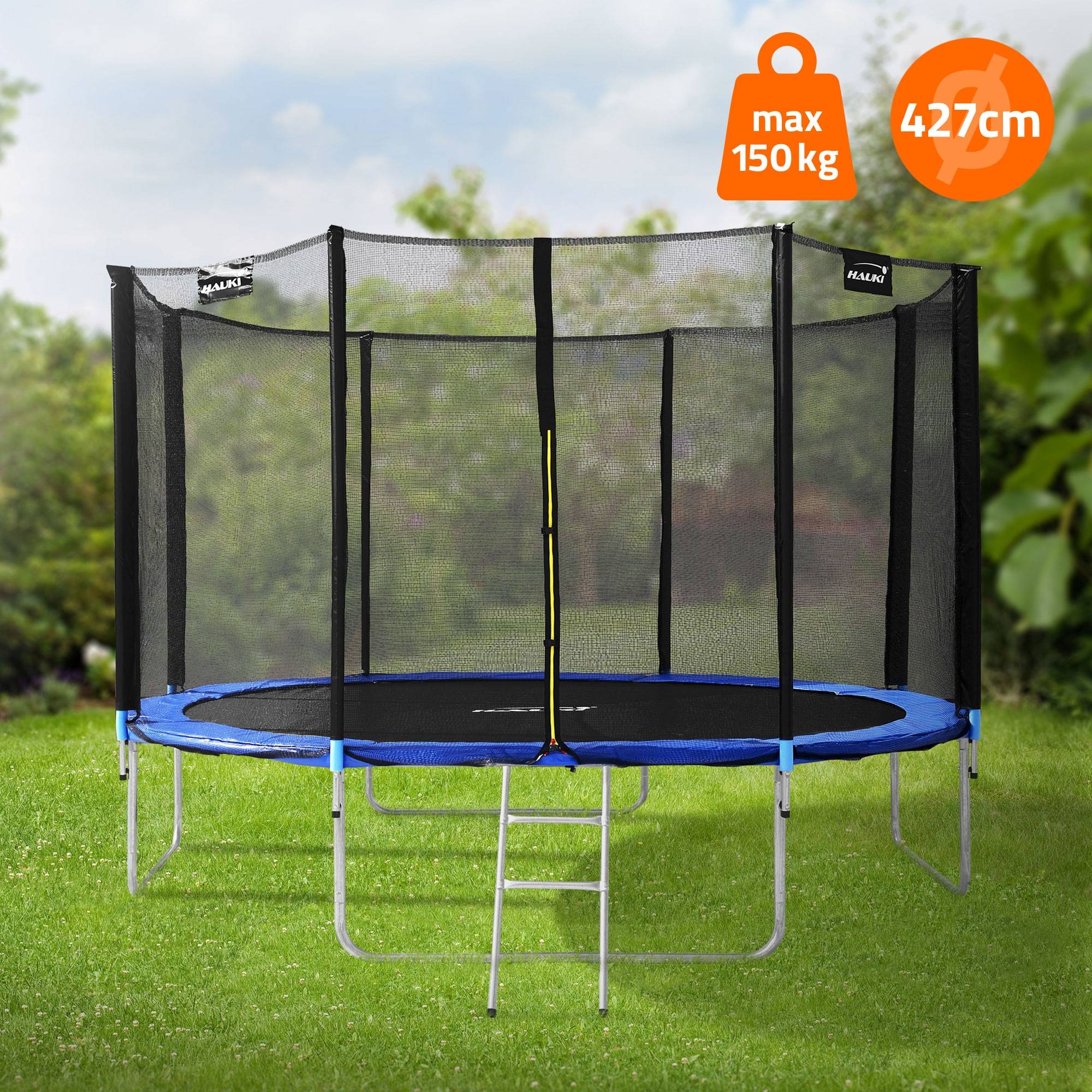 Trampoline de jardin avec filet de sécurité et échelle set complet bleu Ø 427 cm - Imagen 2