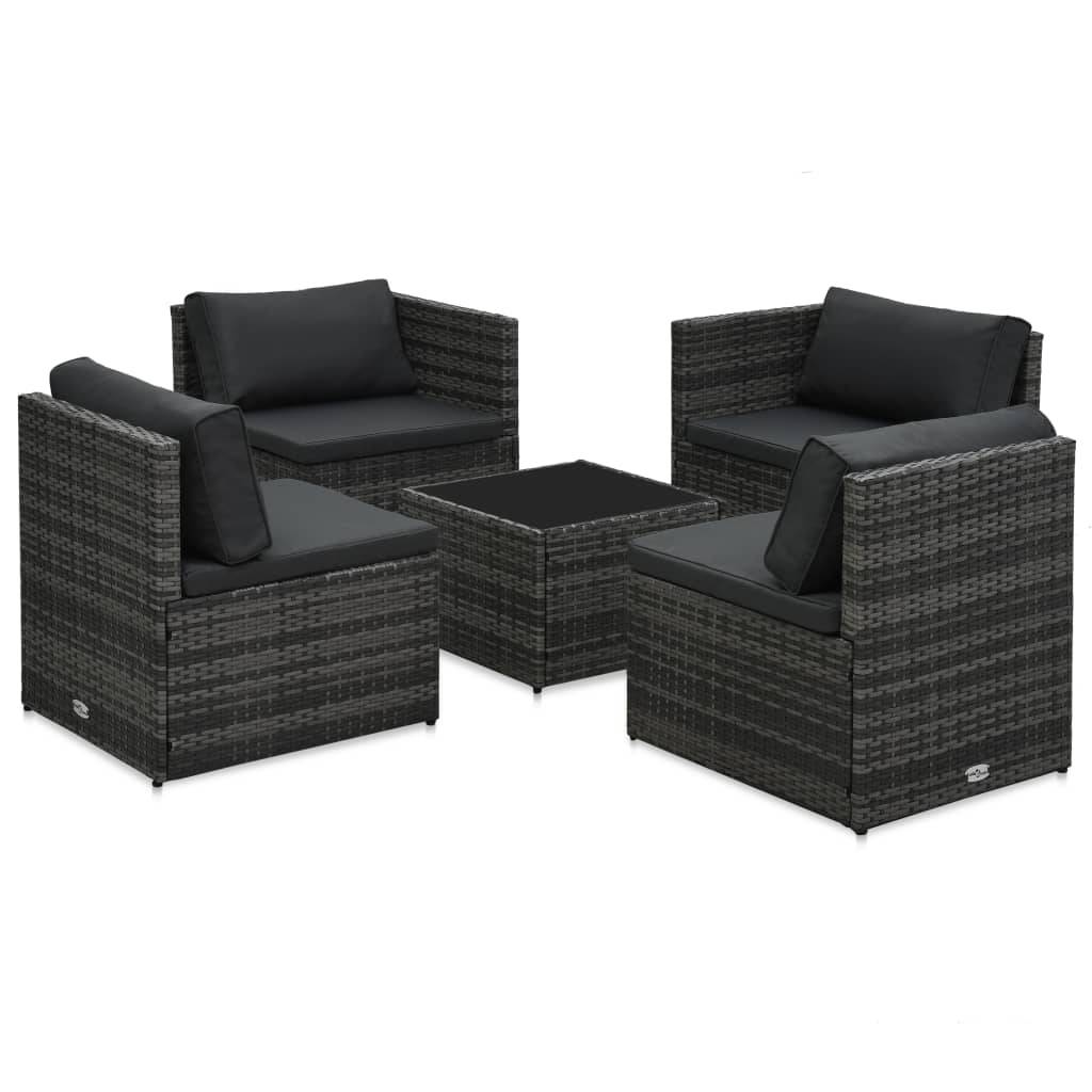 Helloshop26 - Salon de jardin meuble d'extérieur ensemble de mobilier 5 pièces avec coussins résine tressée gris - Imagen 3
