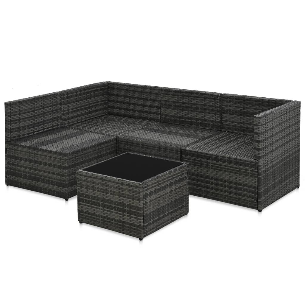 Helloshop26 - Salon de jardin meuble d'extérieur ensemble de mobilier 5 pièces avec coussins résine tressée gris - Imagen 5