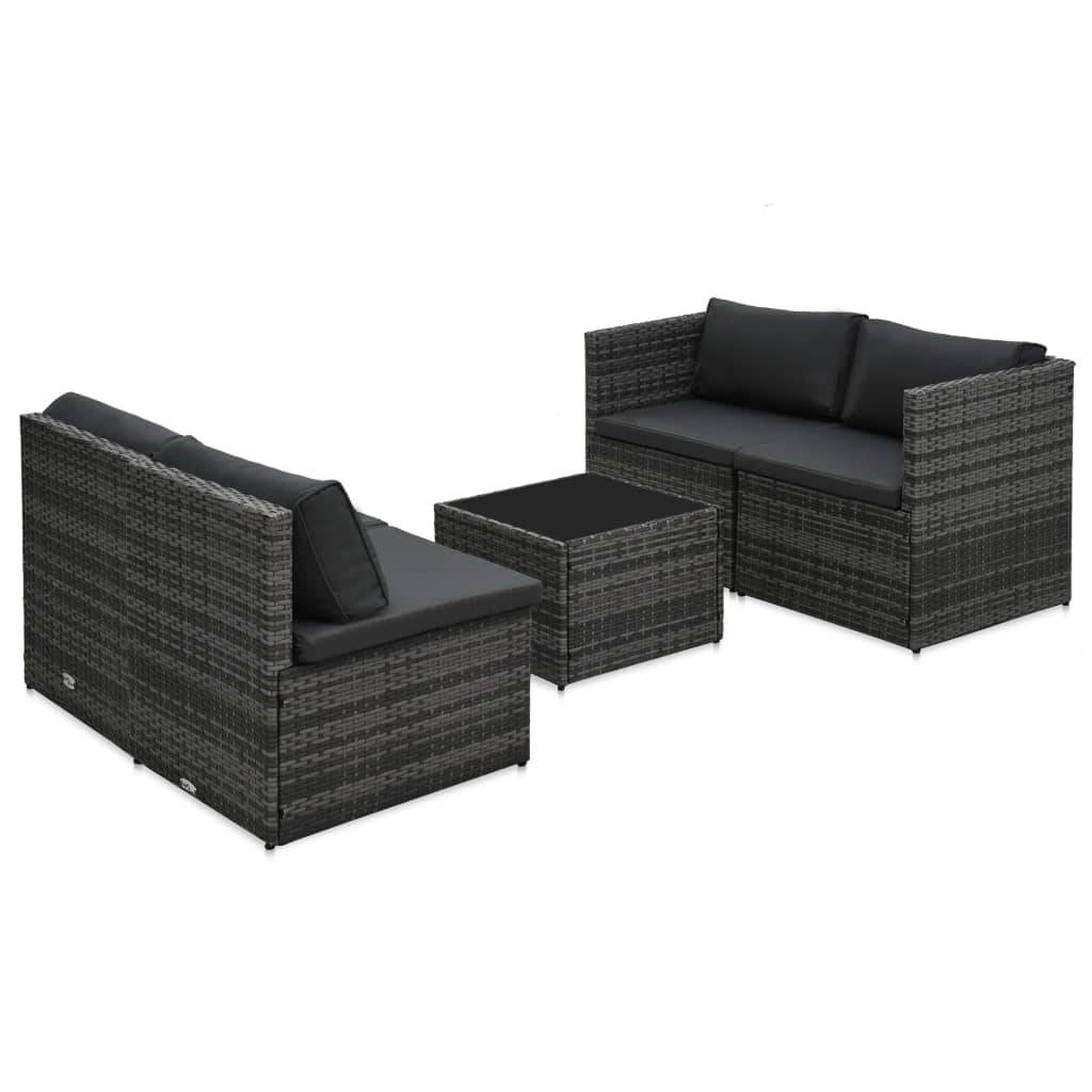Helloshop26 - Salon de jardin meuble d'extérieur ensemble de mobilier 5 pièces avec coussins résine tressée gris - Imagen 4