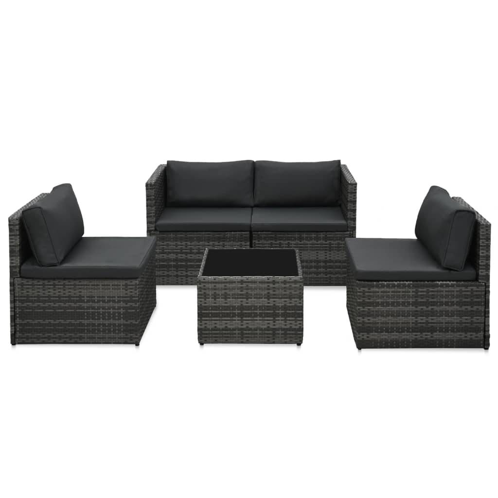 Helloshop26 - Salon de jardin meuble d'extérieur ensemble de mobilier 5 pièces avec coussins résine tressée gris - Imagen 2