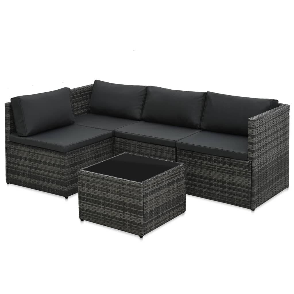 Helloshop26 - Salon de jardin meuble d'extérieur ensemble de mobilier 5 pièces avec coussins résine tressée gris - Imagen 1