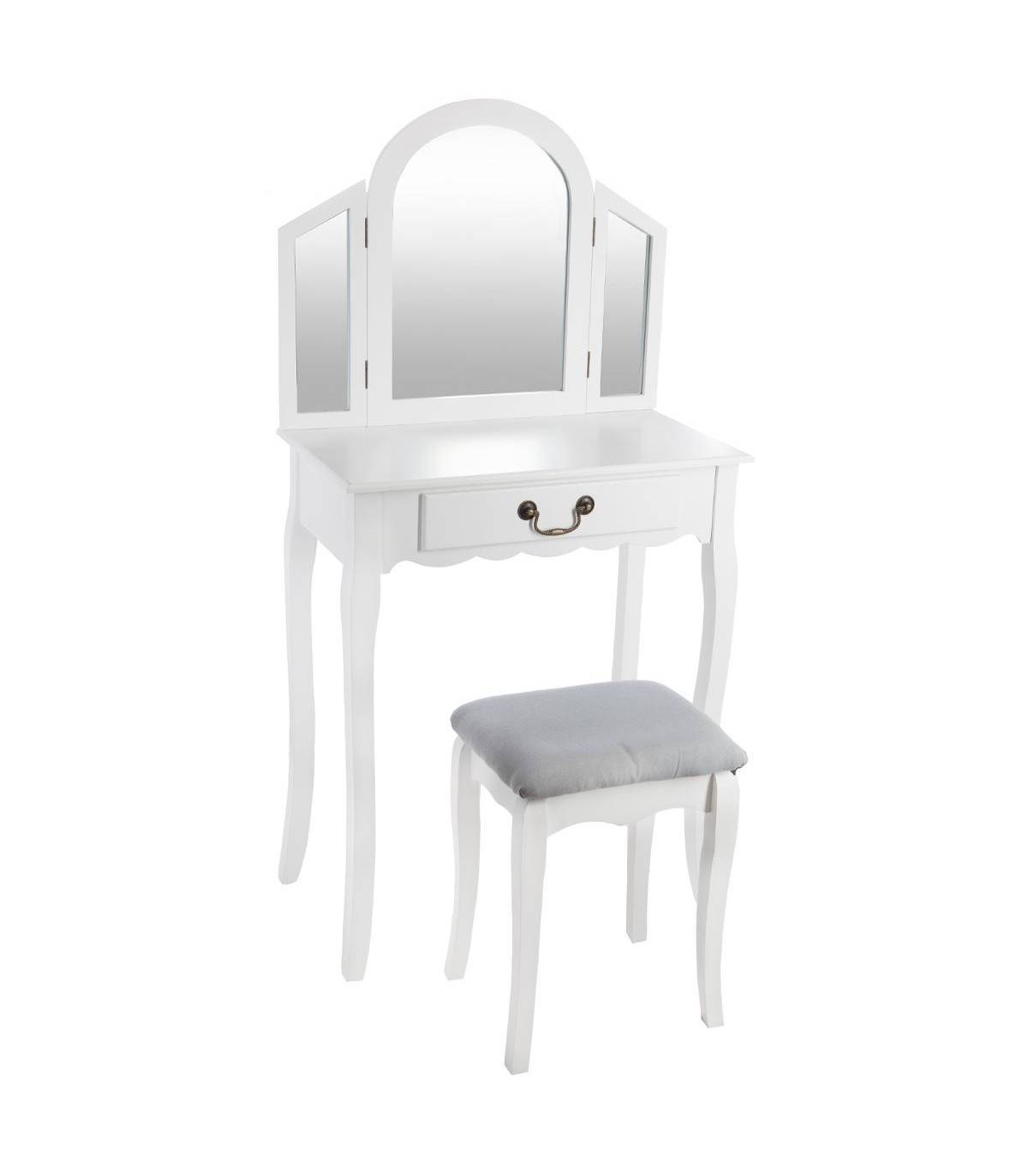 Tabouret de coiffeuse Gris clair et pieds en Bois Blanc H 45 cm - Imagen 2