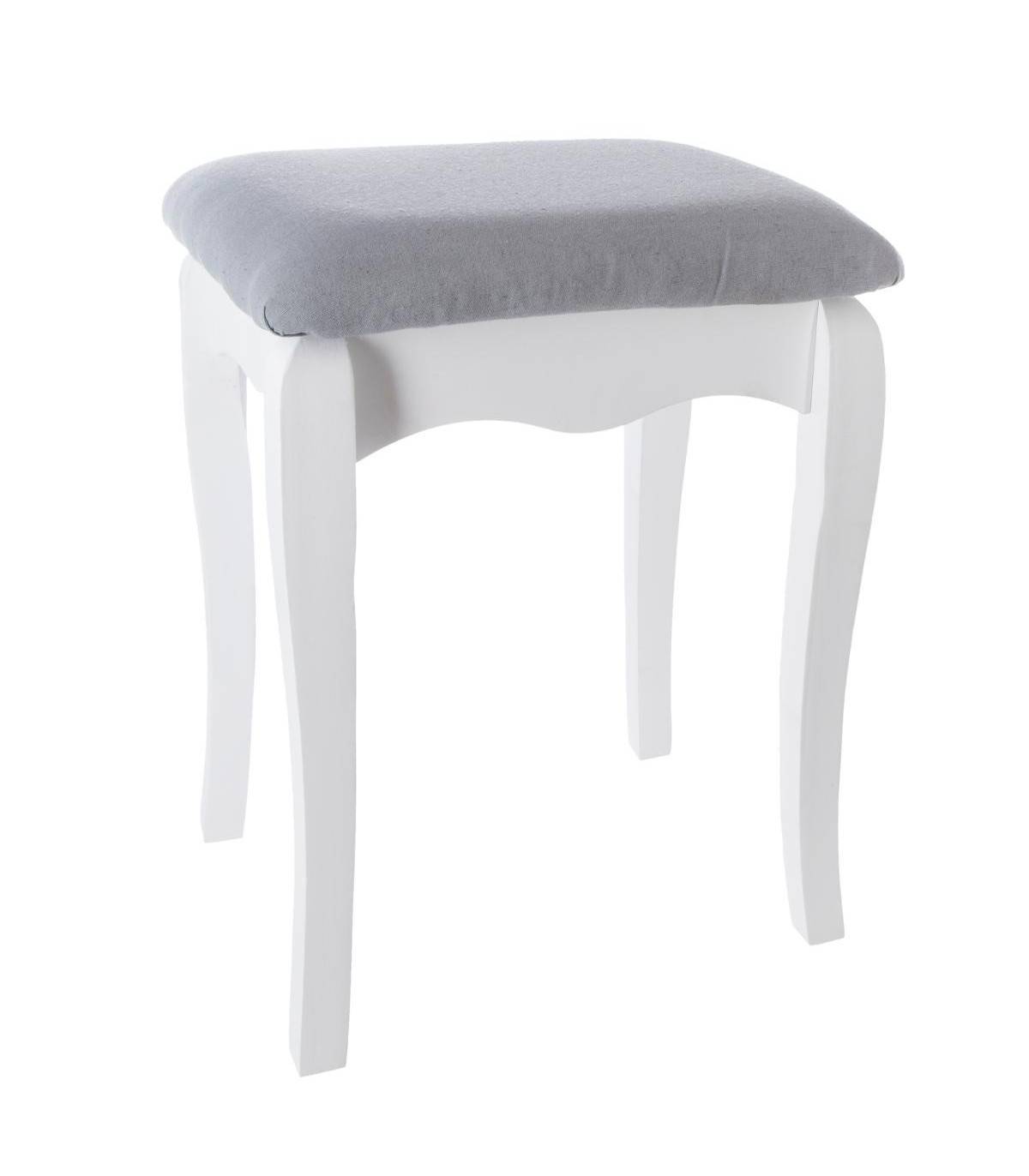 Tabouret de coiffeuse Gris clair et pieds en Bois Blanc H 45 cm - Imagen 1