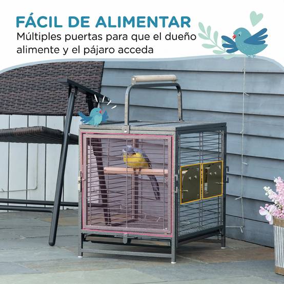 ComfortXL - Cage de Transport pour Oiseaux en Acier Portable avec Perchoirs et Mangeoires 48x38x48 cm Noir - ComfortXL Outdoor Living - Image 7
