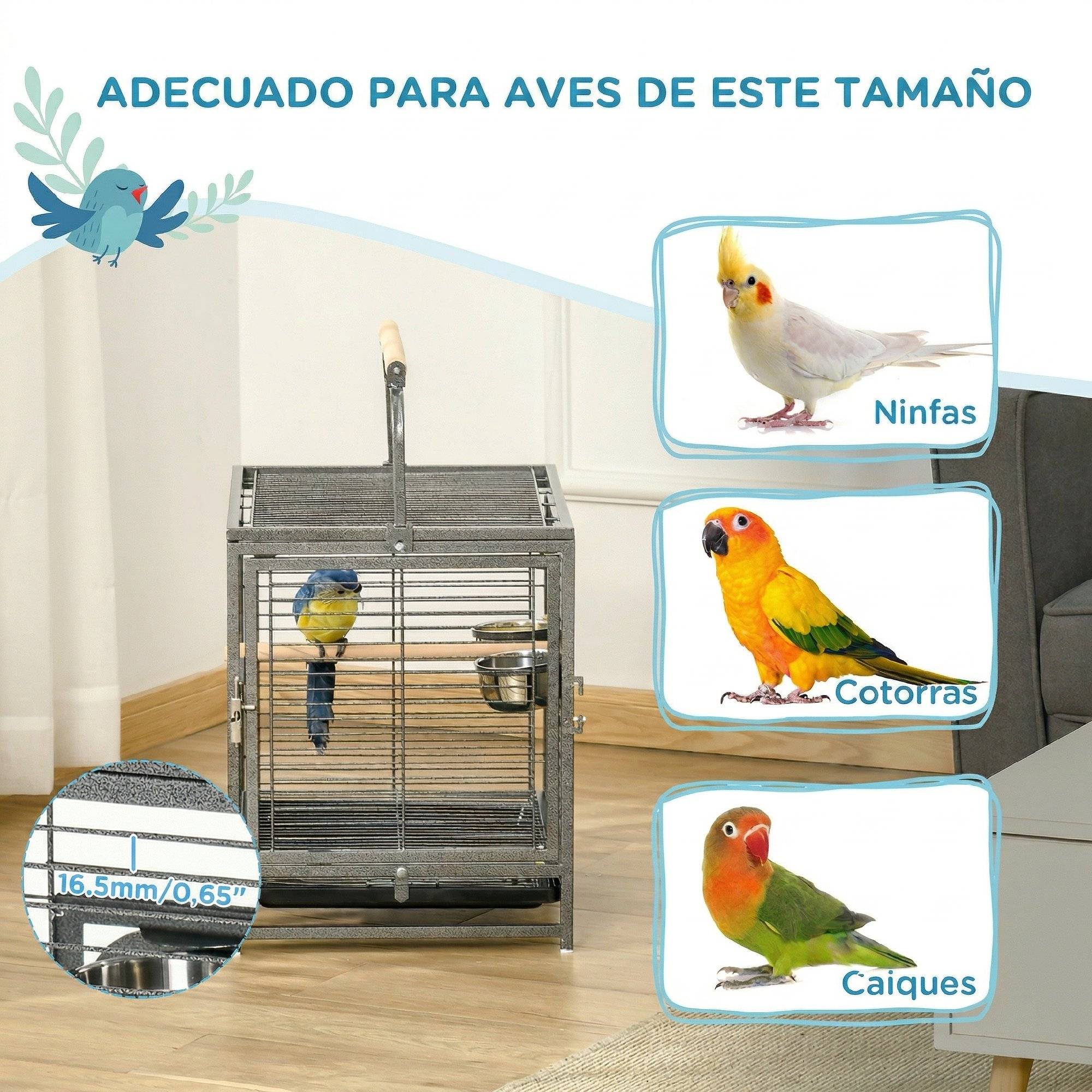 ComfortXL - Cage de Transport pour Oiseaux en Acier Portable avec Perchoirs et Mangeoires 48x38x48 cm Noir - ComfortXL Outdoor Living - Image 9