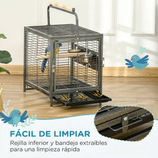 ComfortXL - Cage de Transport pour Oiseaux en Acier Portable avec Perchoirs et Mangeoires 48x38x48 cm Noir - ComfortXL Outdoor Living - Image 6