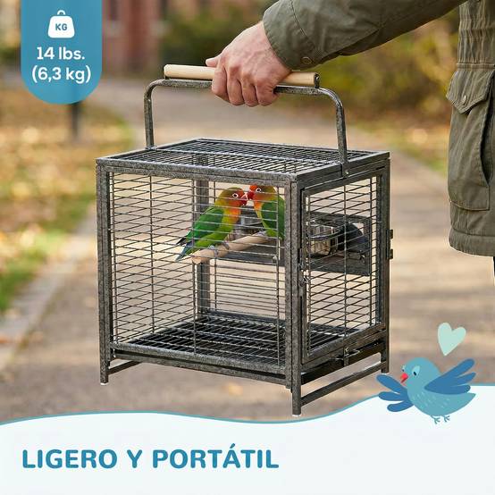 ComfortXL - Cage de Transport pour Oiseaux en Acier Portable avec Perchoirs et Mangeoires 48x38x48 cm Noir - ComfortXL Outdoor Living - Image 10
