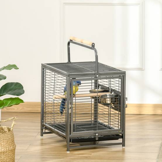 ComfortXL - Cage de Transport pour Oiseaux en Acier Portable avec Perchoirs et Mangeoires 48x38x48 cm Noir - ComfortXL Outdoor Living - Image 4