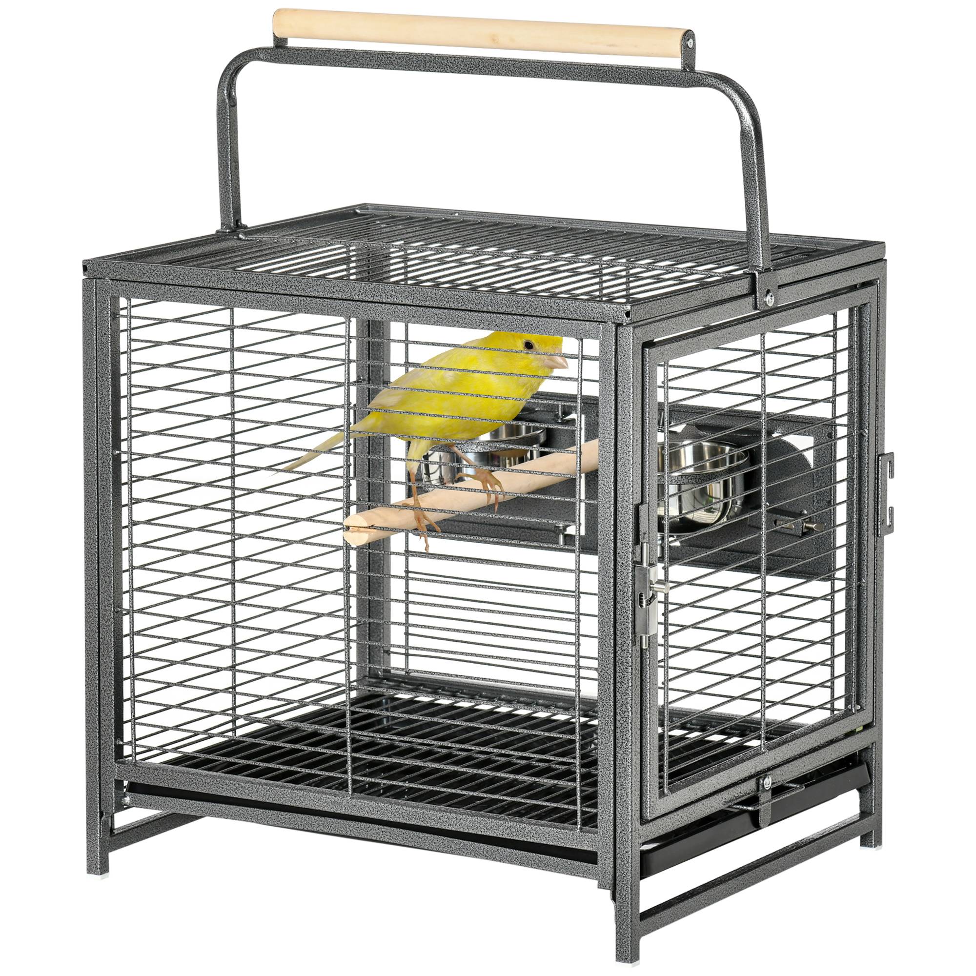 ComfortXL - Cage de Transport pour Oiseaux en Acier Portable avec Perchoirs et Mangeoires 48x38x48 cm Noir - ComfortXL Outdoor Living - Image 2